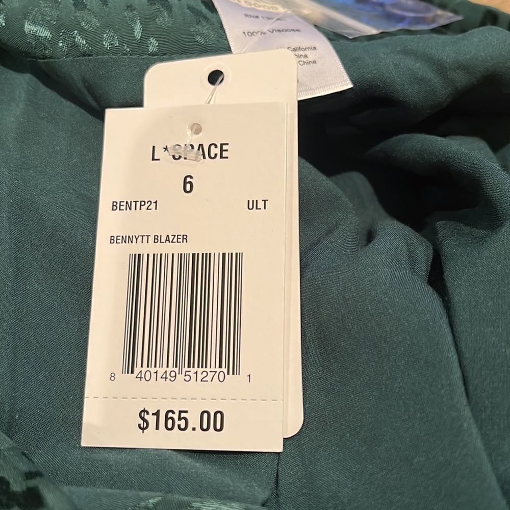 L*Space Green Bennytt Viscose Blazer Ultramarine Emerald Green Leopard Print 6 - Picture 9 of 13